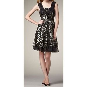 2 B Rych Silk Chiffon Metallic-Jacquard Party Dress Top Black/Gold 6 Nwt $448